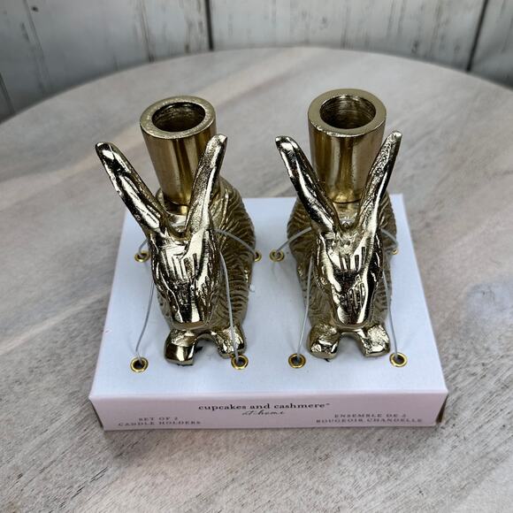 Cupcakes and Cashmere Gold Rabbit Bunny Taper Candle Holder Spring Easter Viral - Picture 2 of 16
